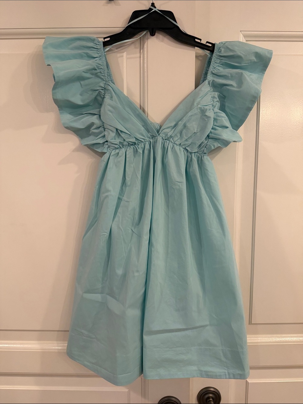 Ruffled V-Neck Mini Dress in Pale Blue